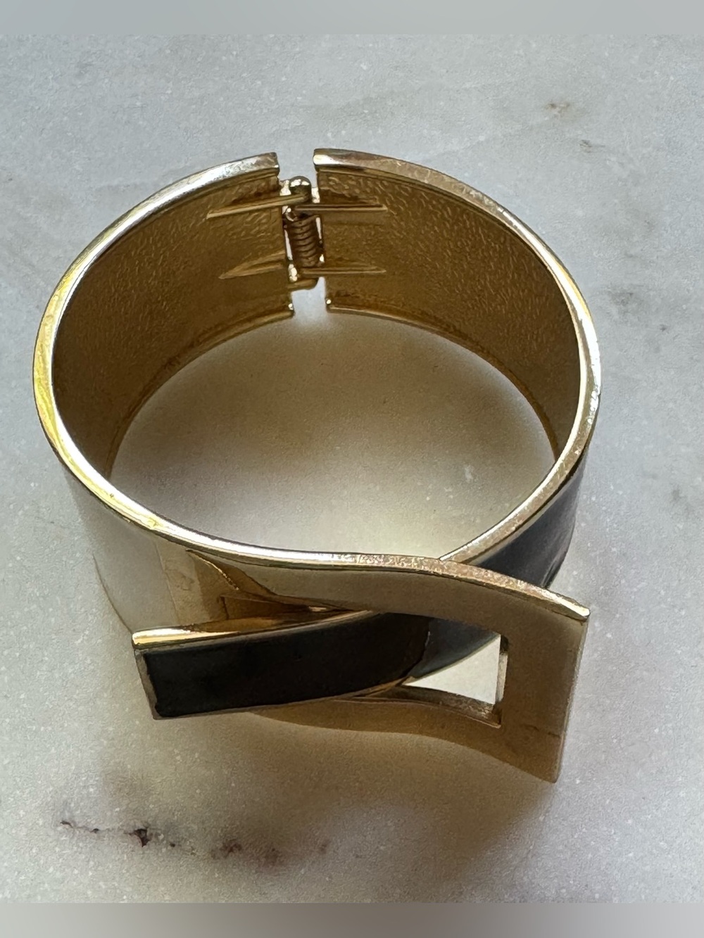 Gold-Tone Black and White Enamel Buckle Clamper Bracelet - Picture 5 of 11